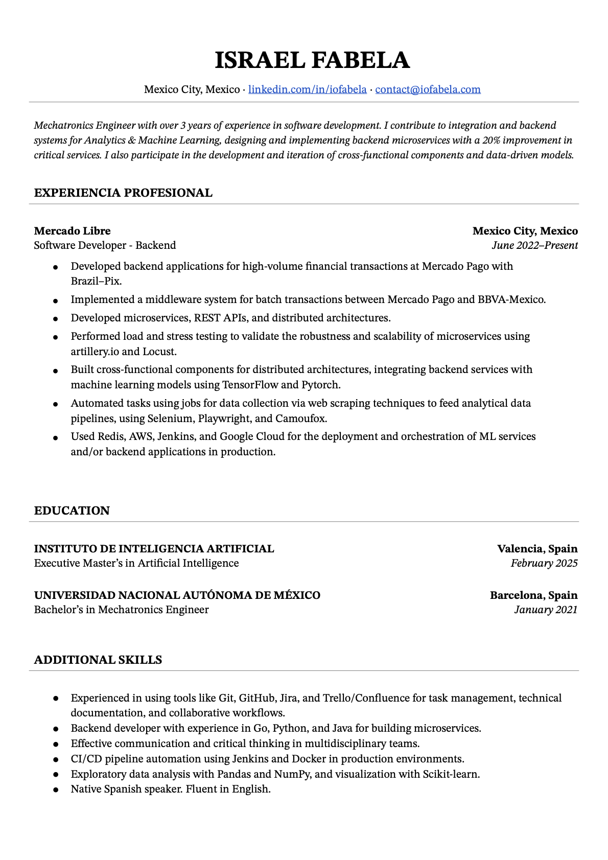 Israel Fabela Resume